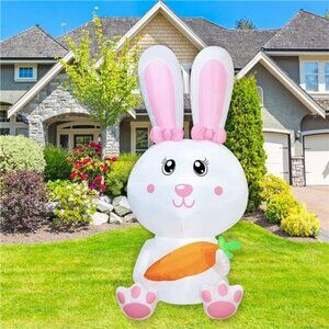 Easter Inflatables Bunny Blow Up Yard with Built in Fan and Anchor Ropes 6 Feet